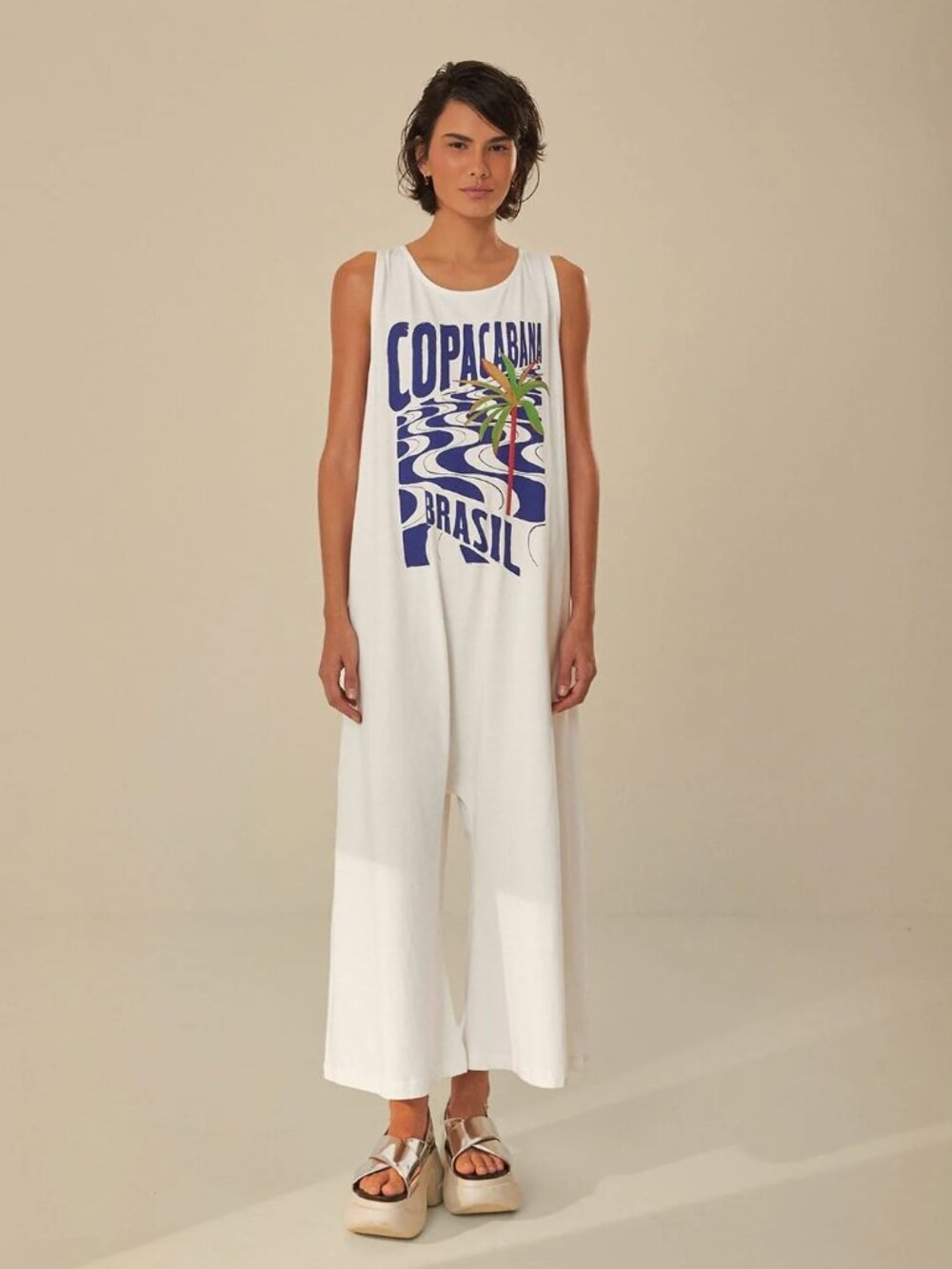 NWT Farm Rio Copacabana Off White Jersey Jumpsuit